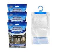 UTTAM Wardrobe Dehumidifier Hanging Bags Bulk Pack, Condensation, Dehumidifiers for Damp, Mould, Moisture Absorbers, Bedroom, Caravan, Bathroom, Basement, Office (210g Each) (Pack of 3)