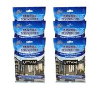 UTTAM Wardrobe Dehumidifier Hanging Bags Bulk Pack, Condensation, Dehumidifiers for Damp, Mould, Moisture Absorbers, Bedroom, Caravan, Bathroom, Basement, Office (210g Each) (Pack of 6)