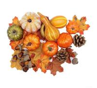 UTTASU Fall Decoration Set 50Pcs With Mini Pumpkins, Leaves & Pine Cones For Harvest Season, Suitable For Home, Office, And Party Decoration During Autumn Months