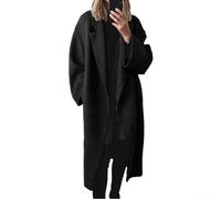 UTTASU Women's Double Breasted Thick Warm Charming Wool Jacket, Casual Solid Color Outerwear Fashion Versatile Overcoat for Spring Autumn Winter Long Trench Coat(XL Black)