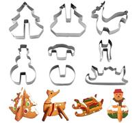 UTXN 8 PCS Christmas Cookie Cutter Set - 3D Stainless Steel Bakeware with Interlocking Design, Christmas Tree, Snowman, Reindeer, Sleigh for Family Baking Activities