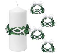 UTXN Pack of 4 Drip Protection Communion Candle Rings, Decorative Wreaths with Pearl Chain, 4-5 cm Diameter Adjustable Candle Drip Catchers for Weddings, Christenings, and Communion(Style2)