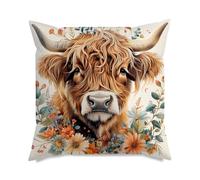 UTXN Scottish Highland Cow Cushion Cover 18"x18" - Farmhouse Flower Animal Print Decorative Pillow Case, Christmas Birthday Gift for Women Mom, Farm Decor (45x45cm)