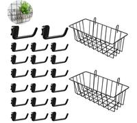 UtySty 2 Pack Grid Panels Hanging Wire Basket Storage with Plastic Hooks for Gridwall Display Stand Wire Rack Wall Photo Grid Shelf Commercial Shop Retail Art Fair