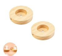 UtySty 2 Pack Table Lamp Base Only 4.7'' Round Solid Wooden Stand Holder Foot for Desk Lighting Night LED Light Spotlight Wood Art Display Base DIY Craft Project