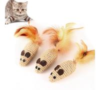 UtySty 3 Pack Cat Mouse Toys with Feather Tail Rattling Noise Sound Natural Sisal Cat Toys Teeth Cleaning Dental Chew Toys Interactive Cat Mice Toy Mice Cat Toys for Indoor Cats Kittens Puppies