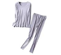 UU BEN Womens Silk Long Johns Sets Thermal Underwear Leggings Mulberry Silk Base Layer Pajama Set, Grey Set, Large(1 size smaller)