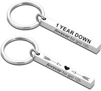 UU-MART Anniversary Valentines Gift for Him Her,1 Year Down Forever To Go Keyring Gift For Couples Husband Wife,1st Wedding Anniversary Valentines Gifts for Him(1 PCS Four-sided) (1 Year Down)
