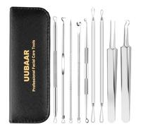 UUBAAR 9PCS Blackhead Remover Tools, Pimple Popper Tool Kit with 2 Tweezers, 304 Stainless Steel Comedone Extractor, 16 Precision Heads Face Nose Acne Zit Removal, Home Esthetician Use & Leather Case