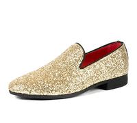 UUBARIS Mens Loafers Dress Shoes Slip On Driving Shoes Tuxedo Suit Shoes Glitter Gold UK Size 10
