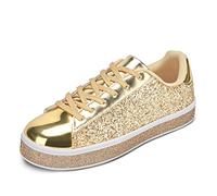 UUBARIS Women's Glitter Tennis Sneakers Neon Dressy Sparkly Sneakers Rhinestone Bling Wedding Bridal Shoes Shiny Sequin Shoes Gold Size 11
