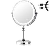 UUCOLOR 20X Makeup Mirror with Lights USB Rechargeable 8 Inch 3 Color Lights Two Sided Magnification LED Vanity Mirror Touch Control 360°Rotation Light up Mirror Chrome Finish