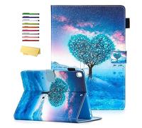 UUcovers Case Fit iPad 10.2 inch 2019, iPad 7th Gen Cover with Stylus Pencil Holder Card Pockets, Smart Stand PU Leather Wallet Magnetic Folio Shockproof Shell [Auto Sleep/Wake], Blue Heart Tree