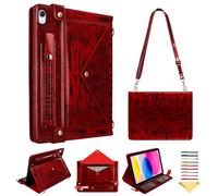 UUcovers Case for iPad A16 11th Generation 11 inch & iPad 10th Gen 10.9 inch with Pencil Holder/Pockets [Shoulder Strap/Hand Strap] Folio Stand PU Leather Crossbody Handbag Magnetic Wallet Cover, Red