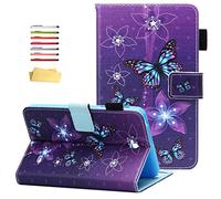 UUcovers Case for Samsung Galaxy Tab 4 7.0 inch/Nook 7.0 Tablet 2014 (SM-T230NU/T230/T231/T235) with Pencil Holder Card Pocket, Stand Folio PU Leather Magnetic Wallet Cover, Purple Flower Butterfly