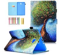 UUcovers Case for Samsung Galaxy Tab A 10.1" (2016) (SM-T580/T585/T587, NO S Pen Version) with Pencil Holder Pockets Smart PU Leather Folio Stand Magnetic Cover [Auto Wake/Sleep], Green Abstract Tree