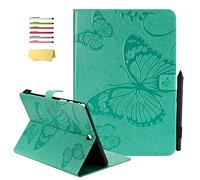 UUcovers Case for Samsung Galaxy Tab A 8.0 inch 2015 Tablet SM-T350/T355/P355/P350 Cover with Pencil Card Holder Auto Wake/Sleep Folio Stand Embossed PU Leather Magnetic Smart Wallet, Green Butterfly