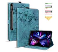 UUcovers Case for Samsung Galaxy Tab S10 FE+/S10 FE Plus 13.1 Inch 2025 (SM-X620/SM-X626B) with Pencil Holder/Pockets Folio Stand Embossed Cherry Blossom PU Leather Magnetic Wallet Cover, Green Cat