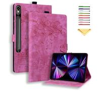 UUcovers Case for Samsung Galaxy Tab S10 FE+/S10 FE Plus 13.1 Inch 2025 (SM-X620/SM-X626B) with Pencil Holder/Pockets Folio Stand Embossed Cherry Blossom PU Leather Magnetic Wallet Cover, Rose Cat