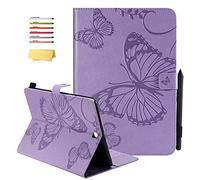 UUcovers Cover for Samsung Galaxy Tab A 9.7 inch 2015 Model (SM-T550/T555C/SM-P550/P555C) with Card Holder Pockets [Auto Wake/Sleep] Smart Folio Stand Embossed PU Leather Wallet Case,Purple Butterfly