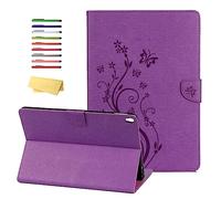UUcovers Folio Case for Apple iPad Air 3 2019 10.5 inch (3rd Gen) and iPad Pro 10.5 2017, Smart PU Leather [Auto Sleep/Wake] Wallet Magnetic Embossed Flower Cover with Card Pockets, Purple Butterfly