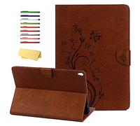 UUcovers Folio Case for Apple iPad Air 3 2019 10.5 Inch (3rd Gen) and iPad Pro 10.5 2017, Smart PU Leather [Auto Sleep/Wake] Wallet Magnetic Embossed Flower Cover with Card Pockets, Brown Butterfly