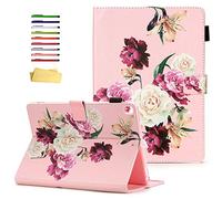 UUcovers Folio Cover for Apple iPad 10.2 inch 7th Generation Case 2019 with Stylus Pencil Holder Card Pockets, Smart Stand PU Leather Magnetic [Auto Sleep/Wake] Soft TPU Back Shell, Pink Rose Flower