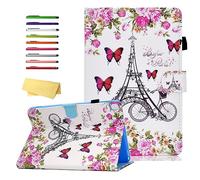 UUcovers for Apple iPad 9th/8th/7th Generation 10.2 inch Case 2021/2020/2019 with Pencil Holder/Pocket [Auto Wake/Sleep] PU Leather Folio Stand Magnetic Closure Smart Wallet Cover, Paris Flower Tower