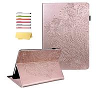 UUCOVERS for iPad 9th/8th/7th Generation Case 10.2 inch 2021/2020/2019 with Pencil Holder/Stand PU Leather/Soft TPU Shockproof Magnetic Wallet Embossed Floral Pattern Cover, Rosegold Peacock Flower