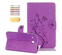 UUcovers Galaxy Tab E 8.0 2016 Case SM-T375/T377, PU Leather Smart Auto Wake/Sleep Folio Stand Wallet Magnetic Cover with Card Holder Pockets for Samsung Tab E 8.0 inch Tablet, Purple Butterfly Fower
