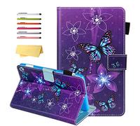 UUcovers iPad 10.2 2019 Case 7th Generation, Slim Smart Multi-Angle Stand Synthetic Leather TPU Shell Magnetic Folio Wallet Cover with Pencil Cards Holder [Auto Wake/Sleep], Purple Flower Butterfly