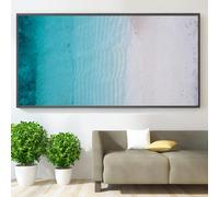 UUDEZO Canvas Print Featuring a Serene Beach Scene,Clear Blue And Teal Waves, Perfect for Decorating Living Rooms Decoration(50x100cm(20x39in) Black Framed