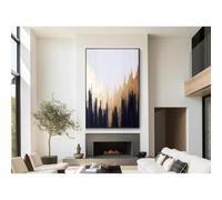 UUDEZO Dark Blue Gold Leaf Painting Canvas Large Size Abstract Art Gold Wall Art Wall Decor Contemporary Vertical Luxury Art 95x193cm/(37x76inch) with Black Frame