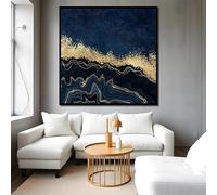 UUDEZO Deep Blue and Gold Abstract Wall Art Framed Canvas Wall Art For Bedroom Office Wall Decor 75x75cm(30x30inch) with Black Frame
