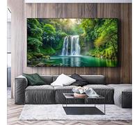 UUDEZO Extra Large Modern Deep Green Pictures, Canvas Painting Green Forest Waterfall Wall Art Poster For Living Room Wall Decor(70x140cm(28x55in) Black Framed