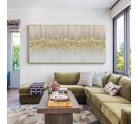 UUDEZO Gold Leaf Abstract Framed Wall art Picture Prints for Walls Canvas Art Painting Artwork Large Wall Decor 70x140cm/(28x55inch) with Gold Frame