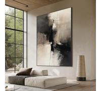 UUDEZO Large Framed Neutral Abstract Wall Art for Living Room, Black and Beige Modern Canvas Prints Artwork for Walls Decor(85x135cm(34x53inch) /with Black Frame)