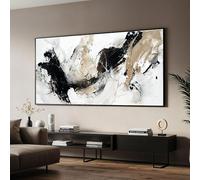 UUDEZO Modern Abstract Canvas Wall Art, Black White Beige Painting Contemporary Canvas Artwork for Walls Home Decor(80x160cm(31x63in) Black Framed