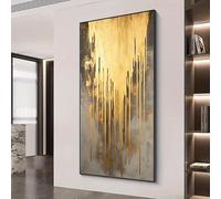 UUDEZO Modern Abstract Golden Wall Art Canvas Painting, Vertical Lines Print Art Canvas Poster for Living Room Wall Decor(30x60cm(12x24in) Black Framed