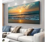 UUDEZO Panoramic View of a Sunrise Beach Framed Modern Canvas Painting Suitable for Decorating Living Rooms And Bedrooms(20x40cm(8x16in) Black Framed