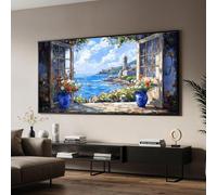 UUDEZO Scenic Ocean Canvas Wall Art For Living Room Nature Paintings Coastal Flower Landscape Picture Prints for Walls Decor 90x183cm/(35x72inch) with Black Frame