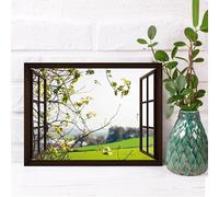 UUDEZO Vintage Window View Wall Art Rustic Landscape Print for Home Painting Large Size Abstract Home Picture 65x110cm/(26x43inch) with Black Frame