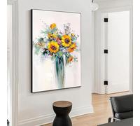 UUDEZO Wall Art Decor Painted Sunflower Painting Framed Wall Art Oil Painting Abstract Flower Artwork Picture For Home Decoration 75x113cm/(30x44inch) with Black Framed