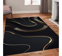 UUDIHO Marble Rug Luxury,Soft Washable Anti-Slip Short Pile Decorative Carpet Black and Gold Living Room/Bedroom Rug(120x200cm)