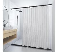 UUDIHO White Striped Fabric Shower Curtain for Bathroom, Waterproof Washable Soft Cloth Shower Liner with 12 Plastic Hooks 120x200cm/47x79in(WxH) Shower Curtain