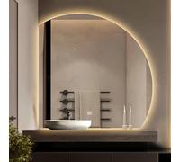 UUDQCD Backlit Illuminated Led Bathroom-Mirror: Half Circle Wall Mounted Vanity Mirror with Led Lights, Frameless Smart Wall Mirror with Touch Dimmable 3 Colour Light Memory Function