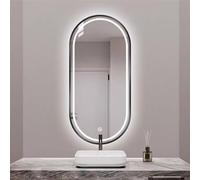 UUDQCD Black Oval LED Bathroom Mirror, 40X60 CM Vanity Mirror with Lights, Illuminated Backlit Mirror with 3 Colours, Touch Switch and Defogging Film