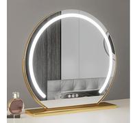 UUDQCD Freestanding Round Led Mirror, Dressing Table Mirror, Vanity Mirror with Lights, Light Up Makeup Mirror Gold Black White Silver, 3 Color Temperature 360°Rotation Stand(Size:50 cm,Color:Gold)