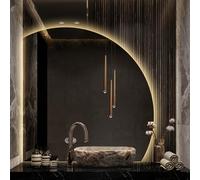 UUDQCD Half Circle Bathroom Mirror with Lights, Backlit Smart Led Mirror Wall Mounted, Touch Anti-fog 3-color, Frameless Vanity Mirror, 70cm Left Cut