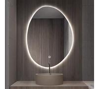 UUDQCD Oval Led Bathroom Mirror Vanity Mirror with Lights Irregular Mirror Large Wall Smart Mirror 3 Color Light Up Mirror for Makeup Backlit Wall Moun (50x70cm,3 colours)